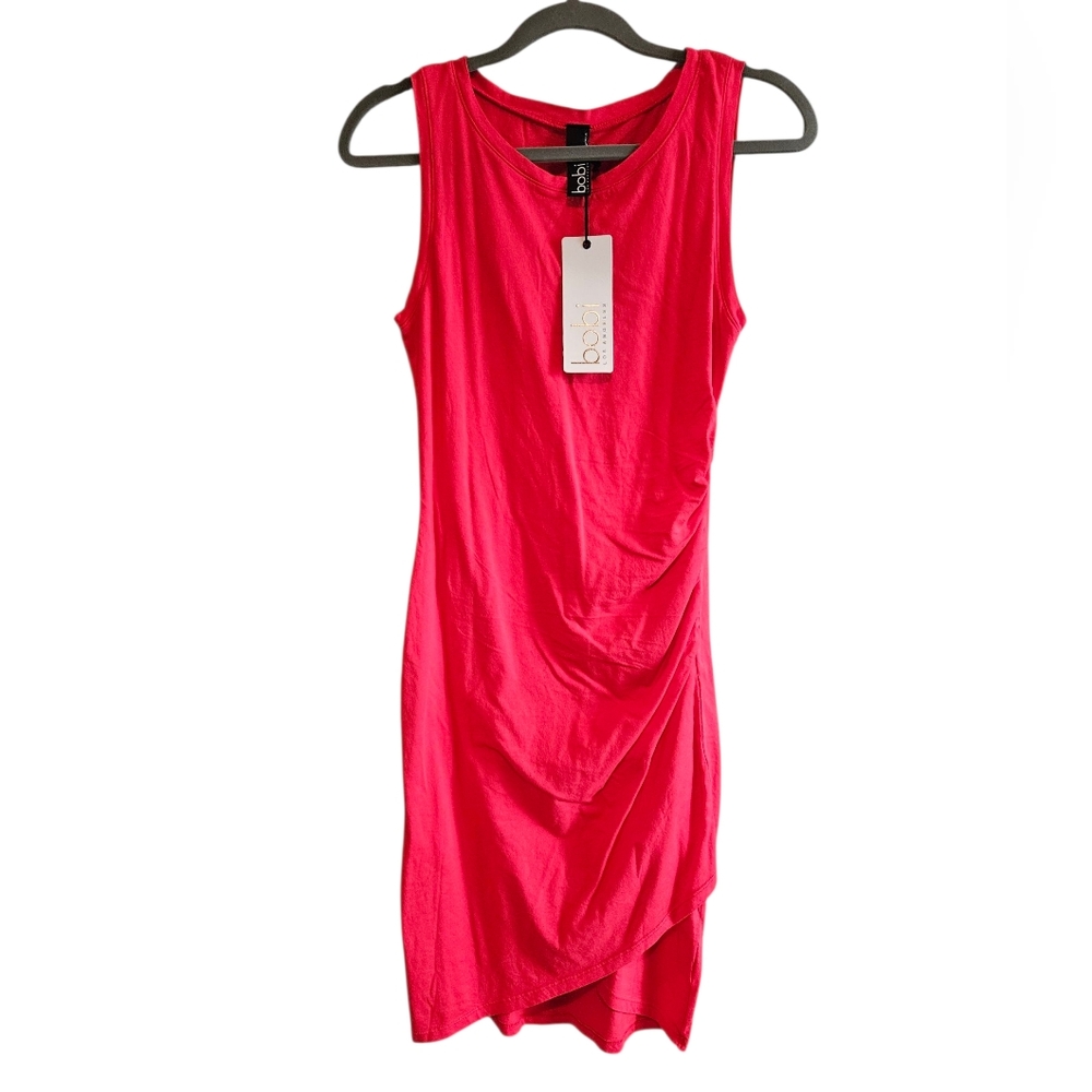 Bobi Bright Pink Jersey Surplice Tank Dress
